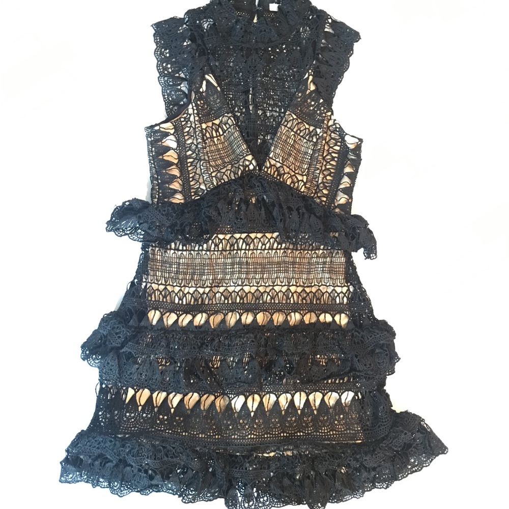 Black Lace Crochet Mini Dress, Size Small